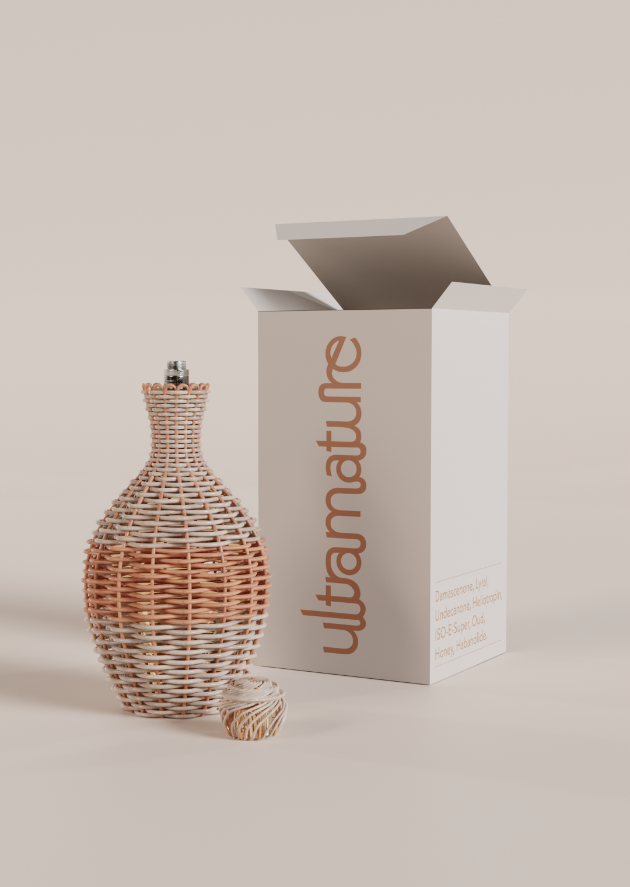 Braided Perfume Bottle in Front of a container